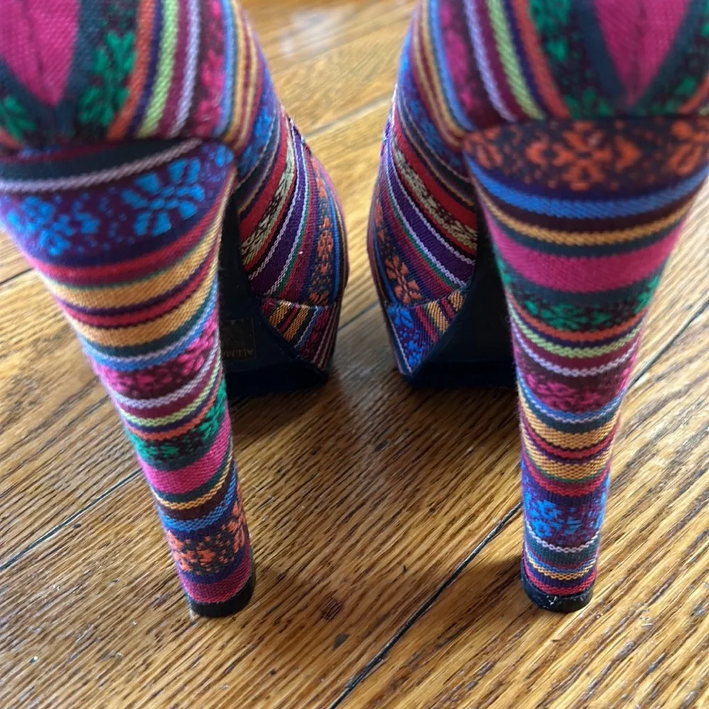 Top Moda fabric platform heels.  Pink, purple, mustard, blue & green. Size 6.